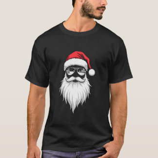 Funny Hipster Santa Face With Hat Beard Glasses Ch T-Shirt
