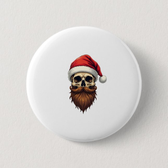 Funny Hipster Santa Skull Face With Hat Beard Chri 6 Cm Round Badge (Front)