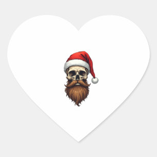 Funny Hipster Santa Skull Face With Hat Beard Chri Heart Sticker