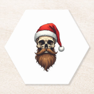 Funny Hipster Santa Skull Face With Hat Beard Chri Paper Coaster