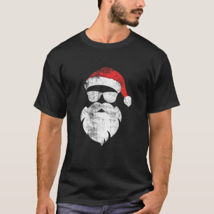 Funny Hipster Santa With Hat Beard And Glasses Chr T-Shirt