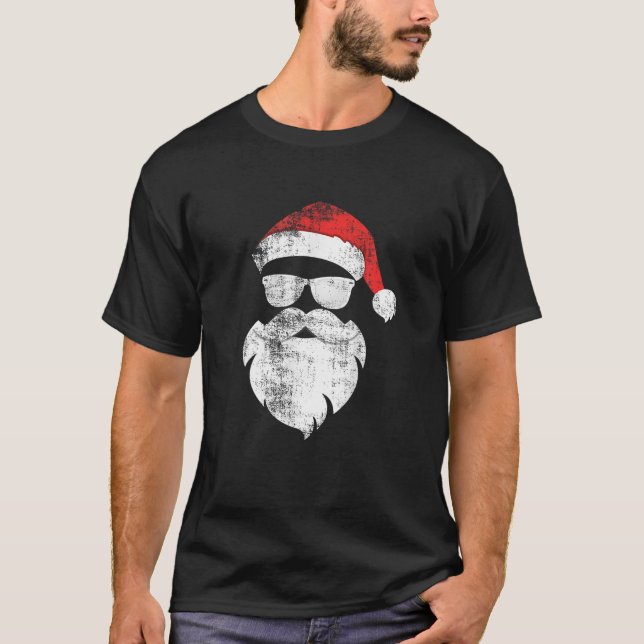 Funny Hipster Santa With Hat Beard And Glasses Chr T-Shirt (Front)