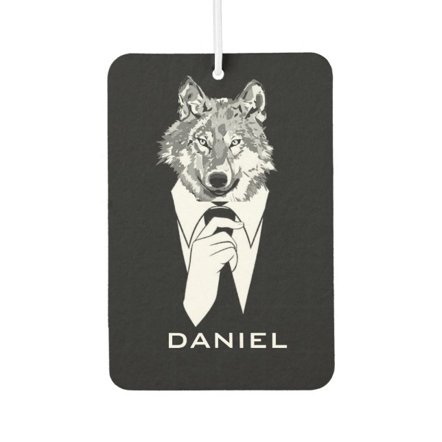 Funny Hipster Wolf with Black Tuxedo Personalised Car Air Freshener (Front)