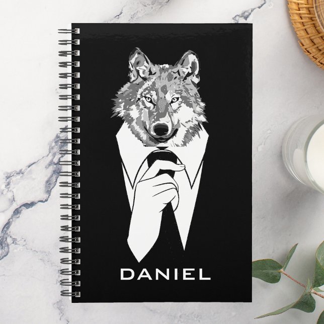 Funny Hipster Wolf with Black Tuxedo Personalised Planner (Creator Uploaded)