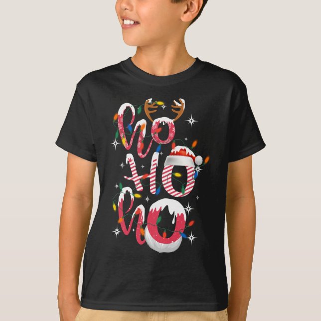 Funny Ho-Ho-Ho Candy Christmas Lights Santa Hat Gi T-Shirt (Front)
