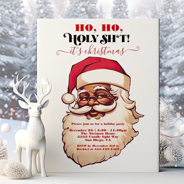 Funny Ho Ho Holy African American Santa Christmas Invitation (Creator Uploaded)