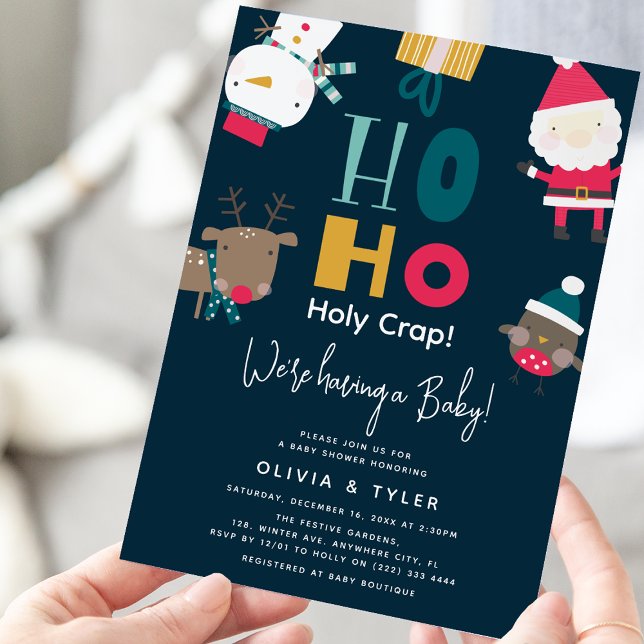 Funny 'Ho Ho Holy Crap' Christmas Baby Shower Invitation (Creator Uploaded)