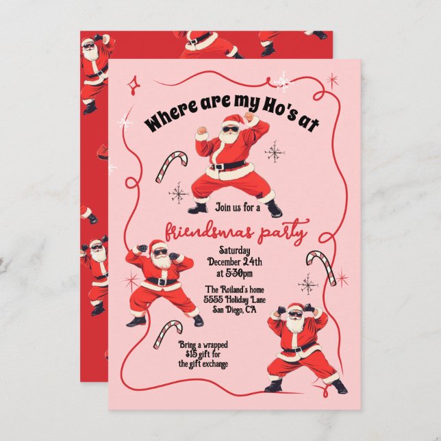 Funny Ho Ho Ho's Friendsmas Adult Christmas Party Invitation (Front/Back)