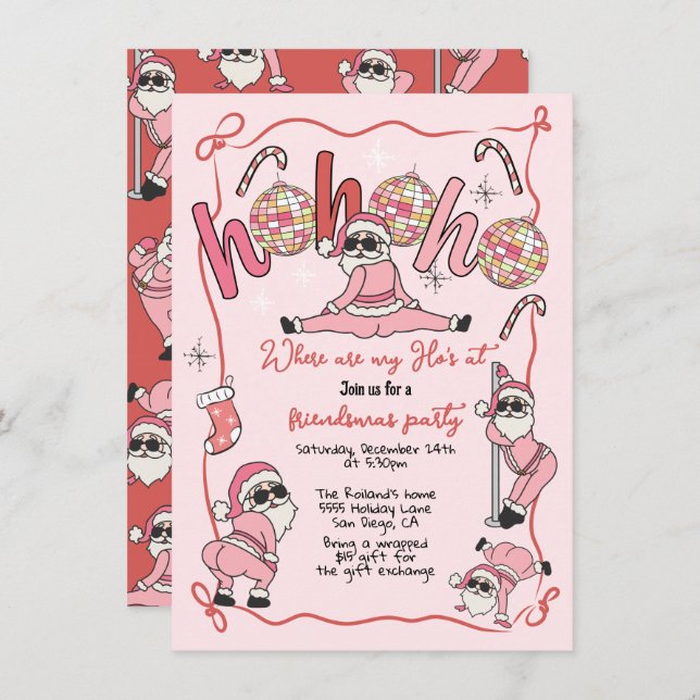 Funny Ho Ho Ho's Friendsmas Adult Christmas Party Invitation (Front/Back)
