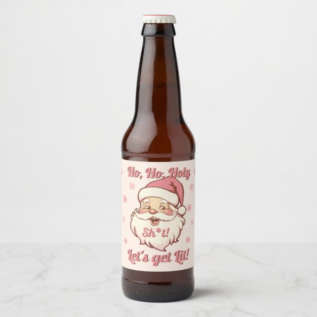 Funny Ho Ho Retro Santa Christmas Party Beer Bottle Label (Front)