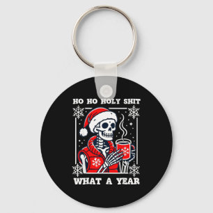 Funny Ho Ho What A Year Skeleton Santa Christmas 2 Key Ring