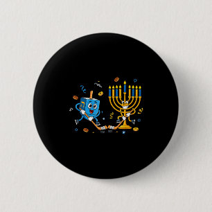 Funny Hockey Dreidel Menorah Hanukkah Kids Womens 6 Cm Round Badge
