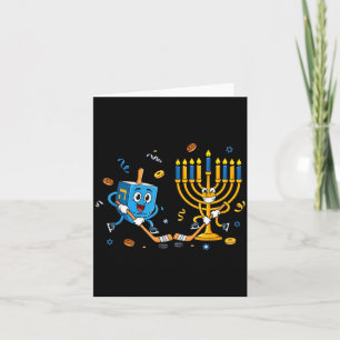 Funny Hockey Dreidel Menorah Hanukkah Kids Womens Card