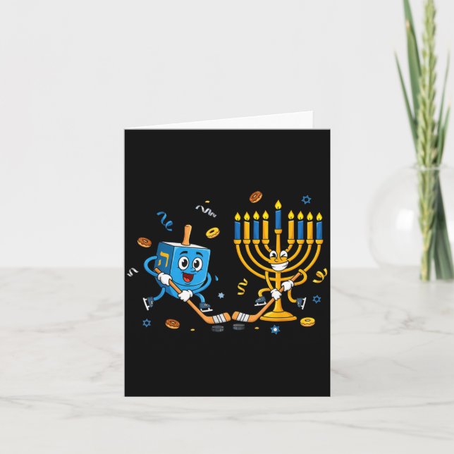 Funny Hockey Dreidel Menorah Hanukkah Kids Womens  Card (Front)