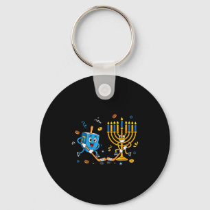Funny Hockey Dreidel Menorah Hanukkah Kids Womens Key Ring