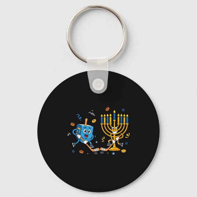 Funny Hockey Dreidel Menorah Hanukkah Kids Womens  Key Ring (Front)