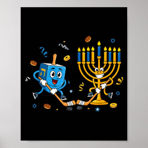 Funny Hockey Dreidel Menorah Hanukkah Kids Womens  Poster
