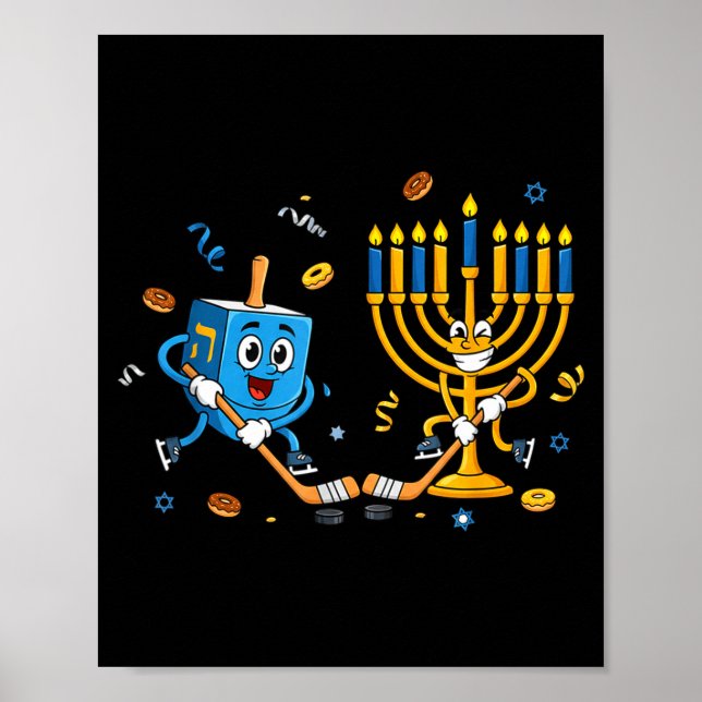 Funny Hockey Dreidel Menorah Hanukkah Kids Womens  Poster (Front)