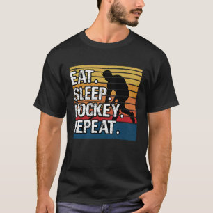 Funny Hockey Eat Sleep Hockey Repeat Retro Vintage T-Shirt
