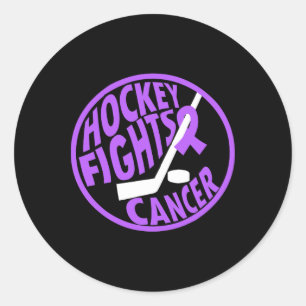 Funny Hockey Fights Cancer Purple Ribbon Gift  Classic Round Sticker