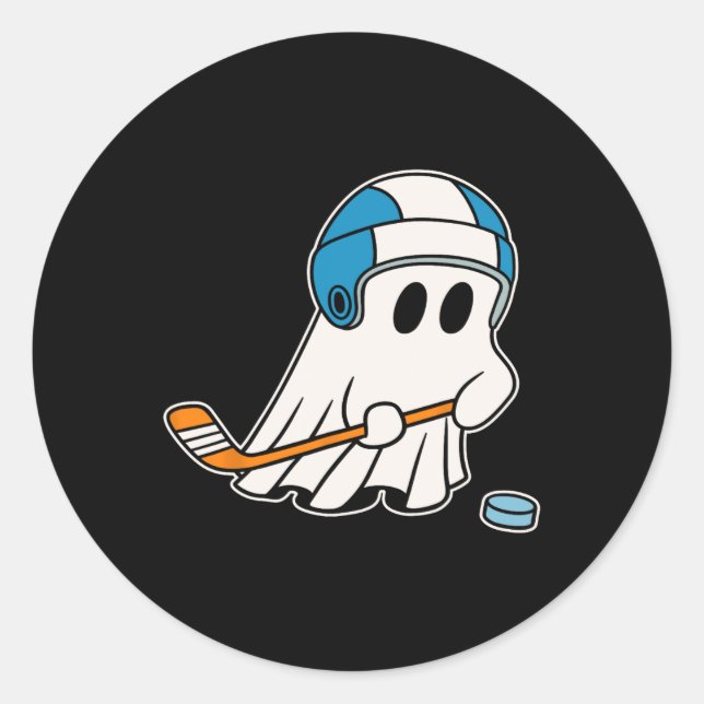 Funny Hockey Ghost Playing Hockey Lovers Hallowee Classic Round Sticker (Front)