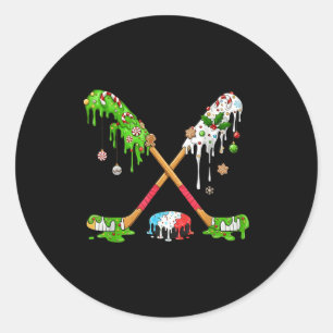 Funny Hockey Holiday Candy Cane Gingerbread Classic Round Sticker