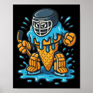 Funny Hockey Ice-cream Cone Cartoon Sports Humor  Poster