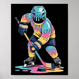 Funny Hockey Ice Cream Drip Boys Youth Hockey Play Poster