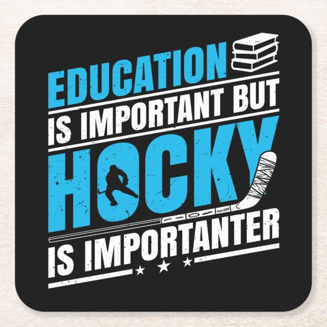 Funny Hockey is Importanter Square Paper Coaster (Front)