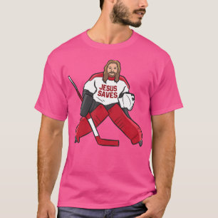 Funny Hockey Jesus Saves Hockey Goalie T-Shirt