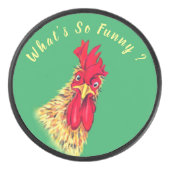 Funny Hockey Puck with Surprised Rooster (Front)