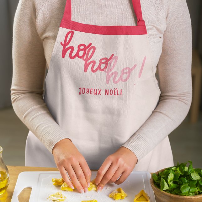 Funny Hohoho Joyeux Noel Red Pink Typography  Apron (Creator Uploaded)