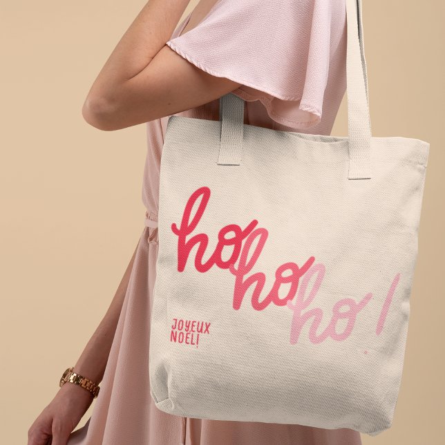 Funny hohoho Joyeux Noel Red Pink Typography Tote Bag (Creator Uploaded)