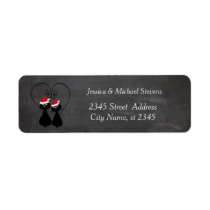 Funny holiday cartoon Santa cat couple chalkboard
