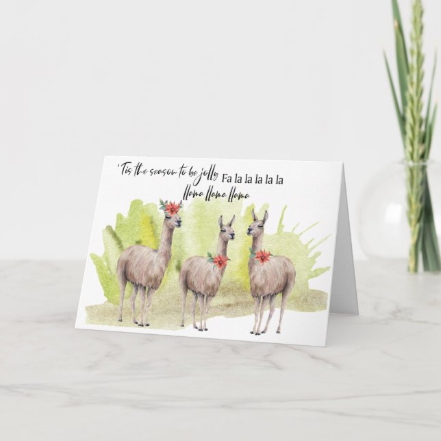 Funny Holiday Cute Hilarious Llama Greeting Card (Front)
