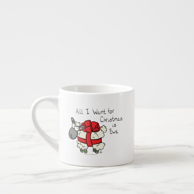 Funny Holiday Cute Sheep Christmas Cartoon Espresso Cup (Left)