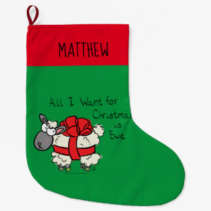 Funny Holiday Cute Sheep Christmas Cartoon Large Christmas Stocking