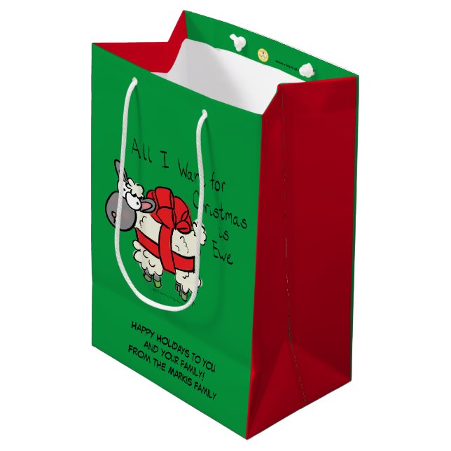 Funny Holiday Cute Sheep Christmas Cartoon Medium Gift Bag (Front Angled)