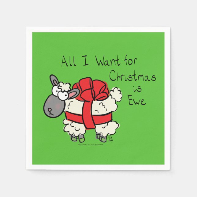 Funny Holiday Cute Sheep Christmas Cartoon Napkin (Front)