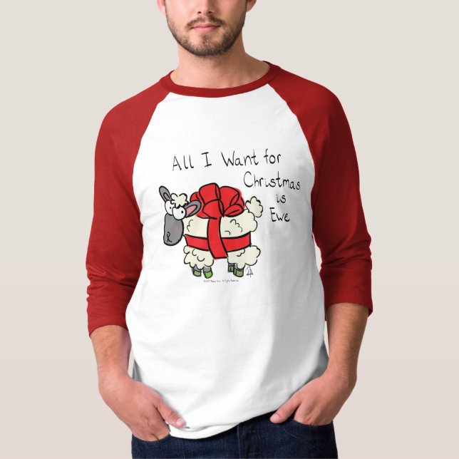 Funny Holiday Cute Sheep Christmas Cartoon T-Shirt (Front)