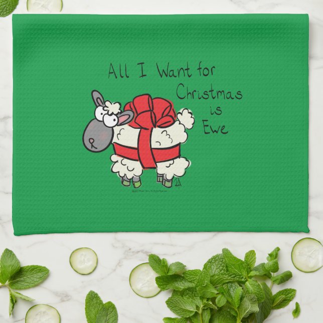 Funny Holiday Cute Sheep Christmas Cartoon Tea Towel (Folded)