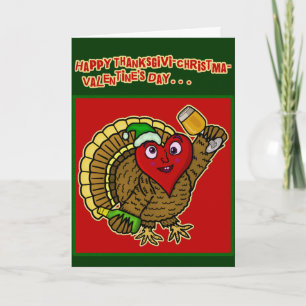 Funny Holiday Drunk Turkey Heart Card