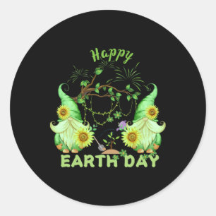 Funny Holiday Earth Day Happy Gnomes Arbor Day Flo Classic Round Sticker
