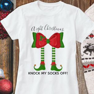 Funny Holiday Elf Bow Knows Christmas Tri-Blend Shirt