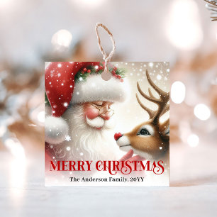 Funny Holiday Gift Tags Santa and Rudolph Design