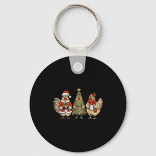 Funny Holiday Hen Christmas Chicken  Key Ring