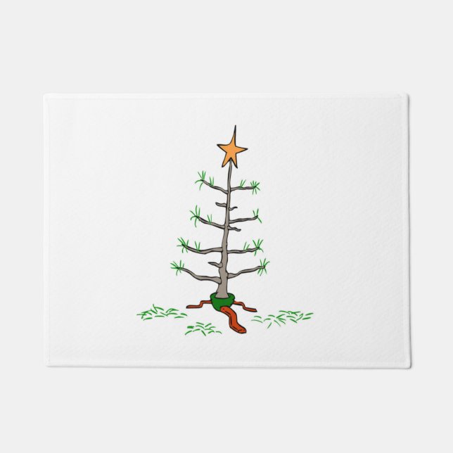 Funny Holiday Joke Sad Looking Christmas Tree Doormat (Front)