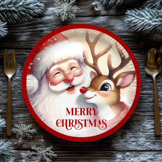 Funny Holiday Paper Plates Santa Claus Rudolph (Funny Holiday Paper Plates Santa Claus Rudolph)