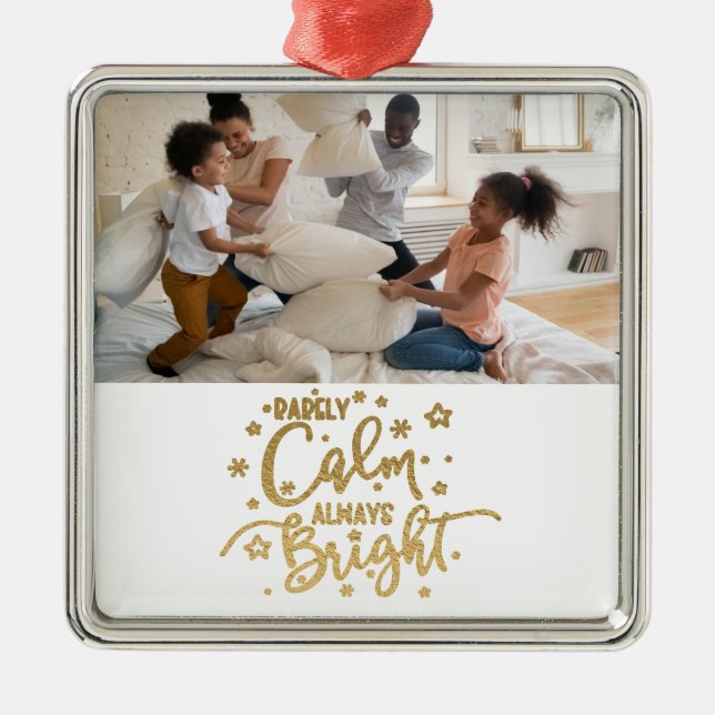 Funny Holiday Photo Rarely Calm Christmas Metal Tree Decoration (Front)