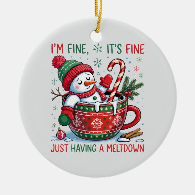 “Funny Holiday – Snowman Meltdown  Ceramic Tree Decoration (Front)